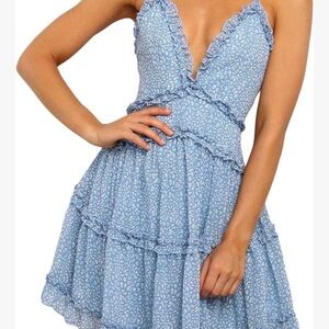 Altar'd State Powder Blue Ruffle Tiered Mini Dress